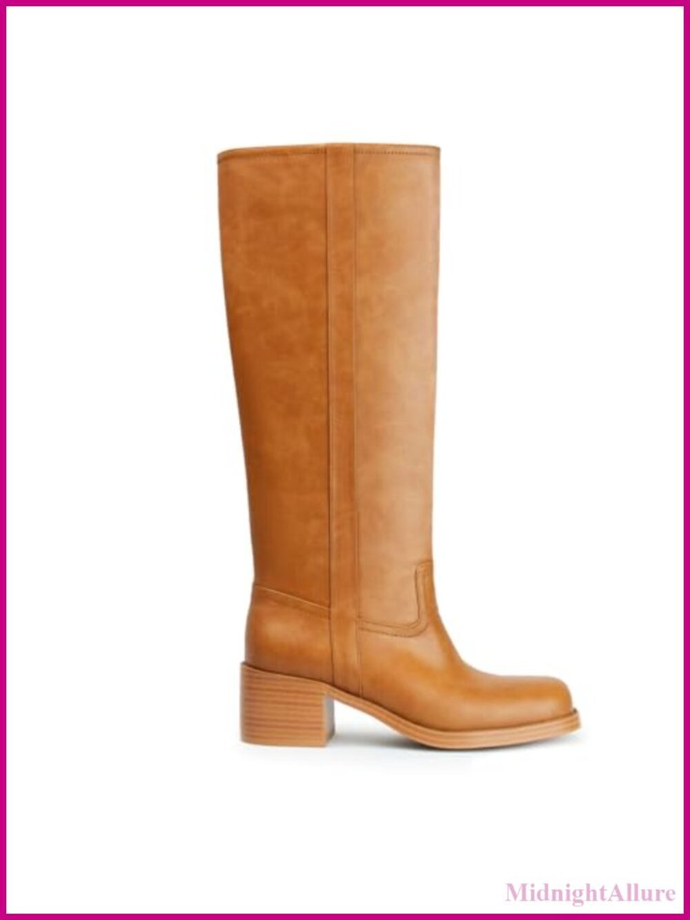 Women's Faux Leather Knee High Boots Square Toe Block Heel Wide Calf Pull On